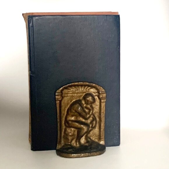 THE THINKER BOOKENDS Vtg Pair Gilded Bronze Heavyweight Art Deco Lost In Thought - Picture 3 of 10